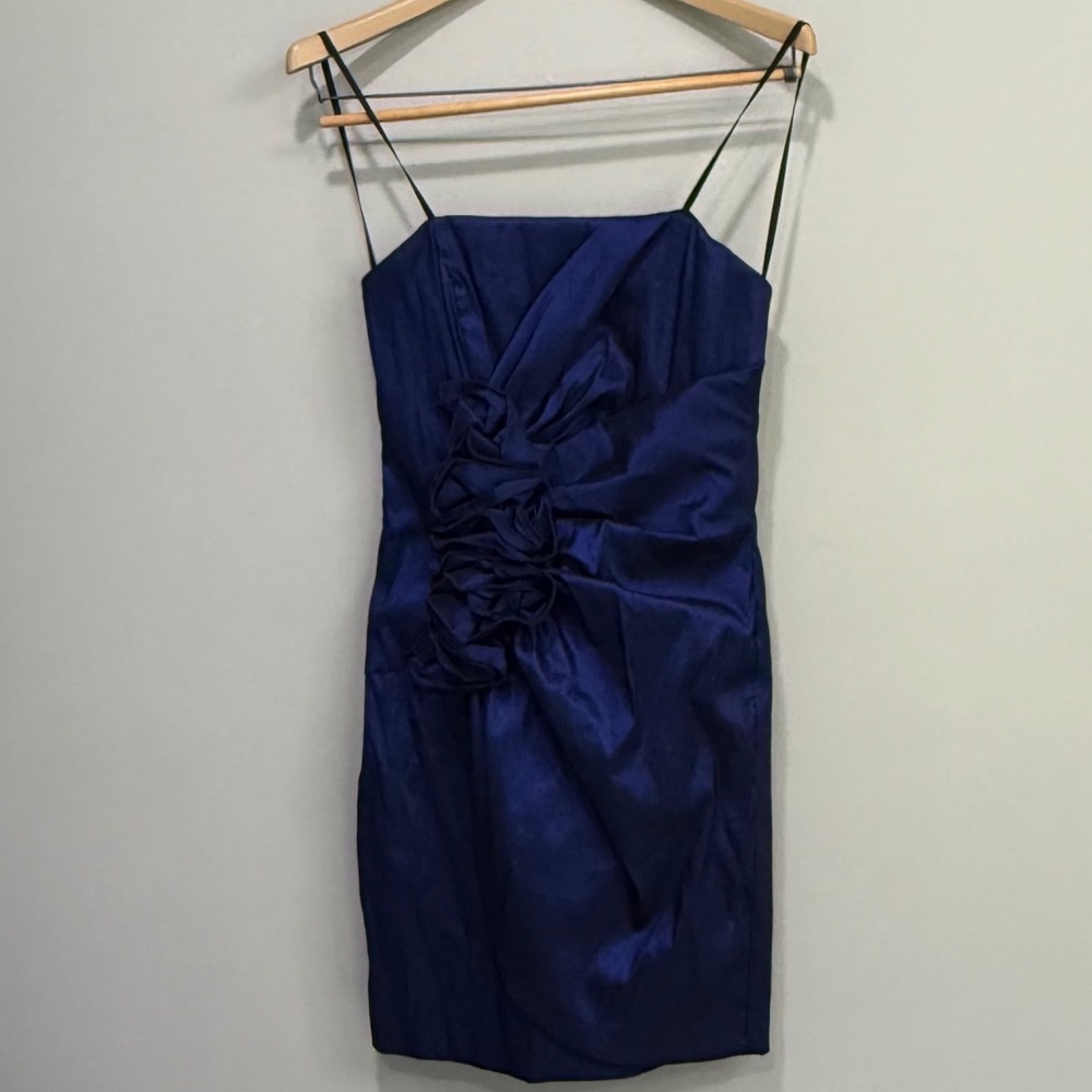 Xscape by Joanna Chen Royal Blue Rosette Ruched Cocktail Dress Size 8 VTG y2k